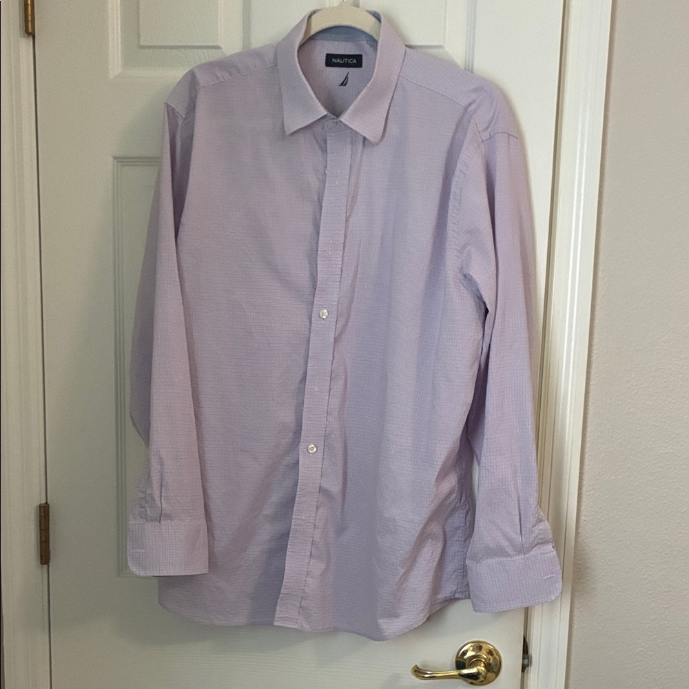 Nautica Men's Light Purple plaid Button Down Shirt XL 17.5 34-35